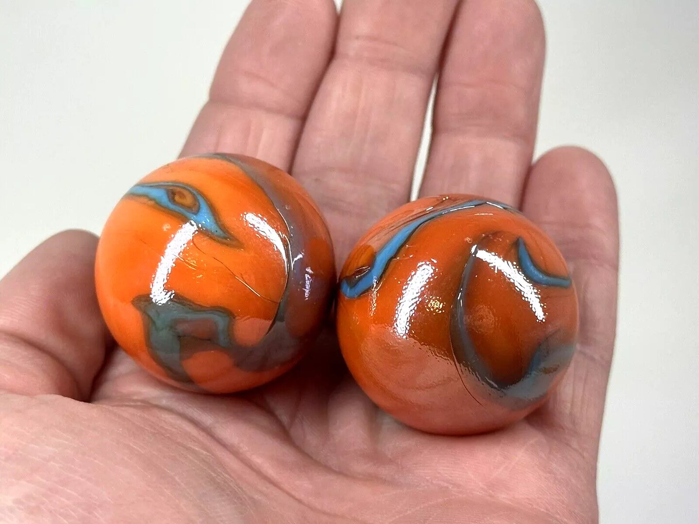 35mm Valkyrie Marbles 1-3/8&#x22; (Set of 2) Glass Ball Seahorse Orange/Blue Large