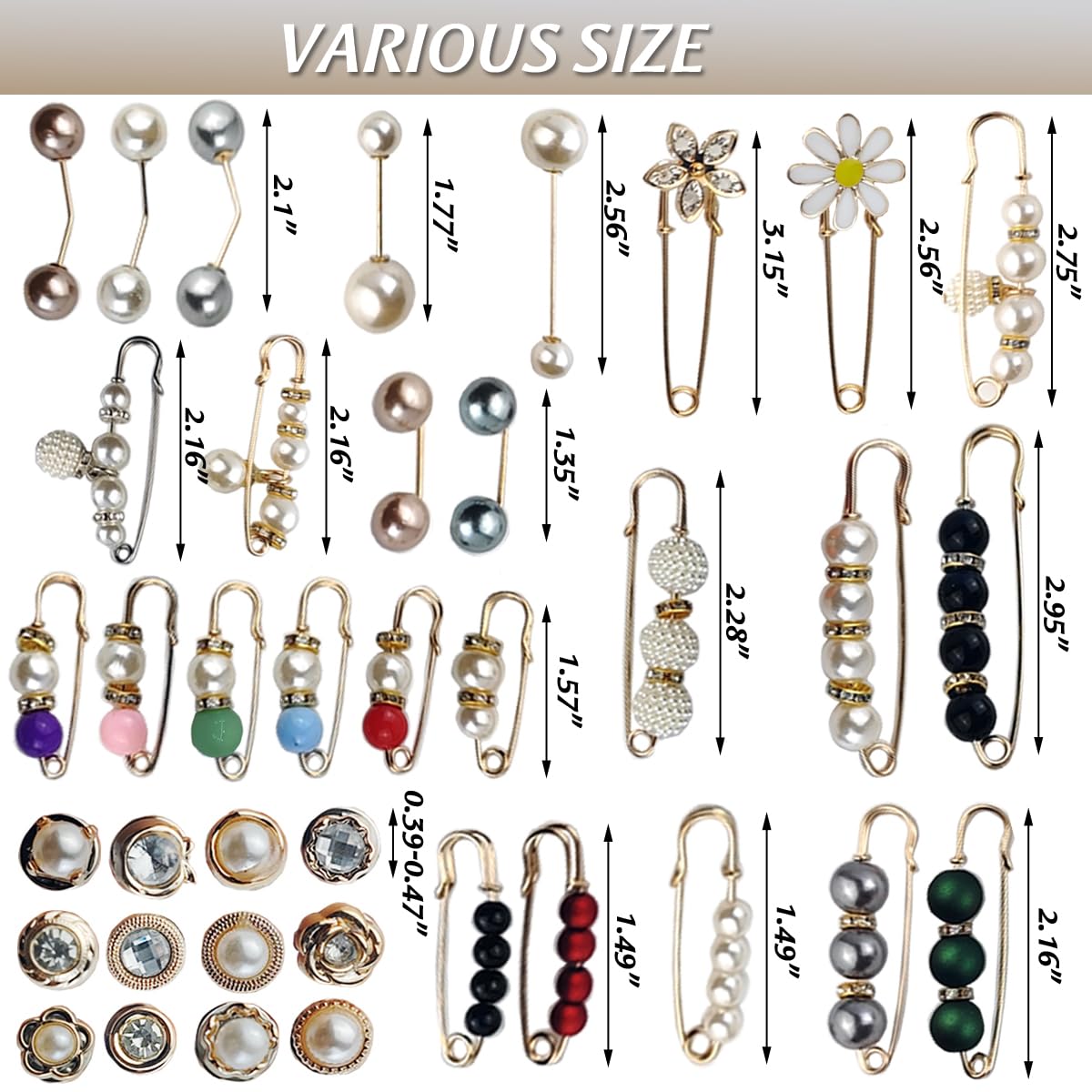 40PCS Pearl Brooch,Pant Waist Tightener Safety Pin Double Faux Pearl Brooches for Women Girls Fashion Cover Up Buttons Clothing Dresses Decoration Accessories Pant Waist Tightener Safety Pins