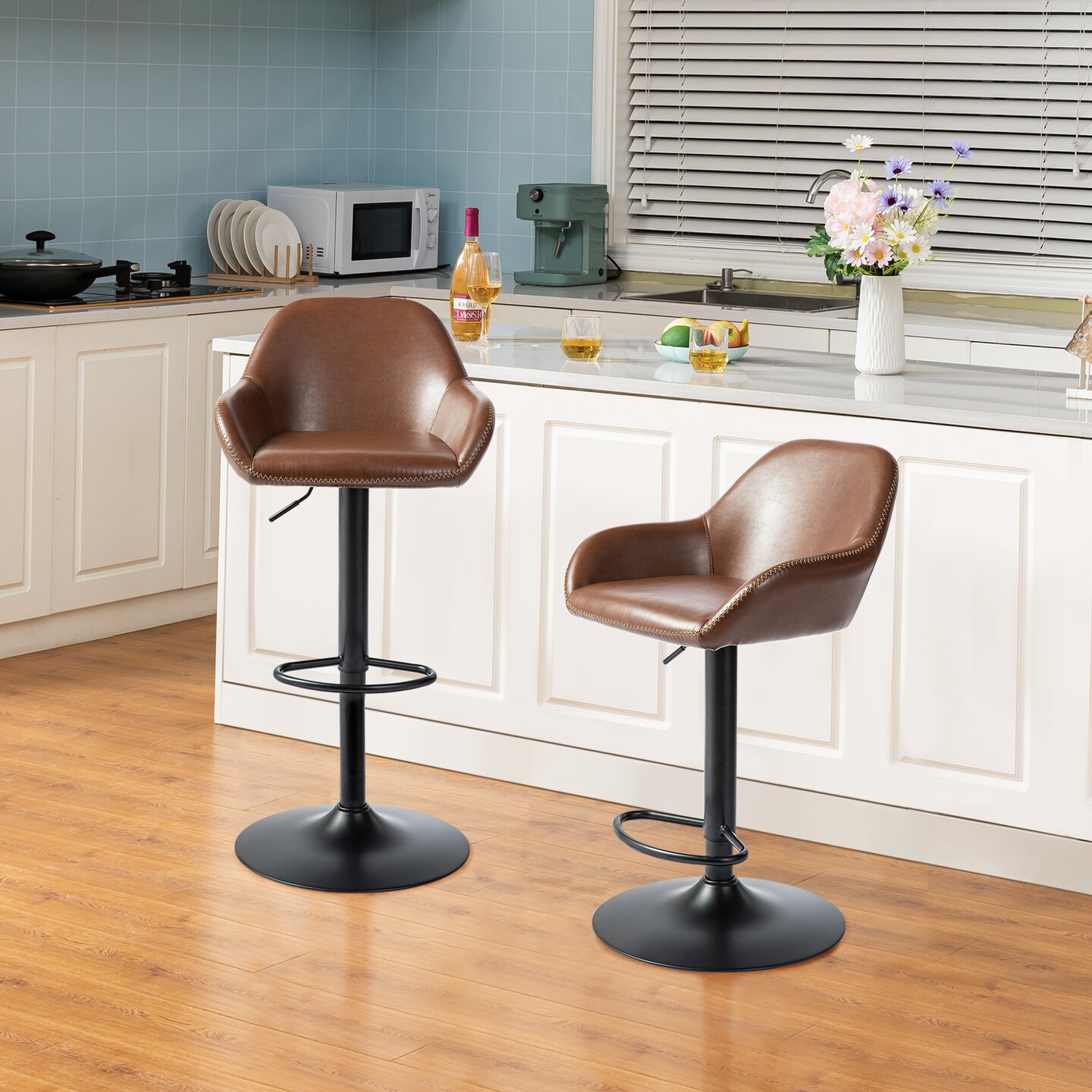 Set of 1/2/3/4 Mid-Century Modern Leatherette Gaslift Adjustable Swivel Bar Stools