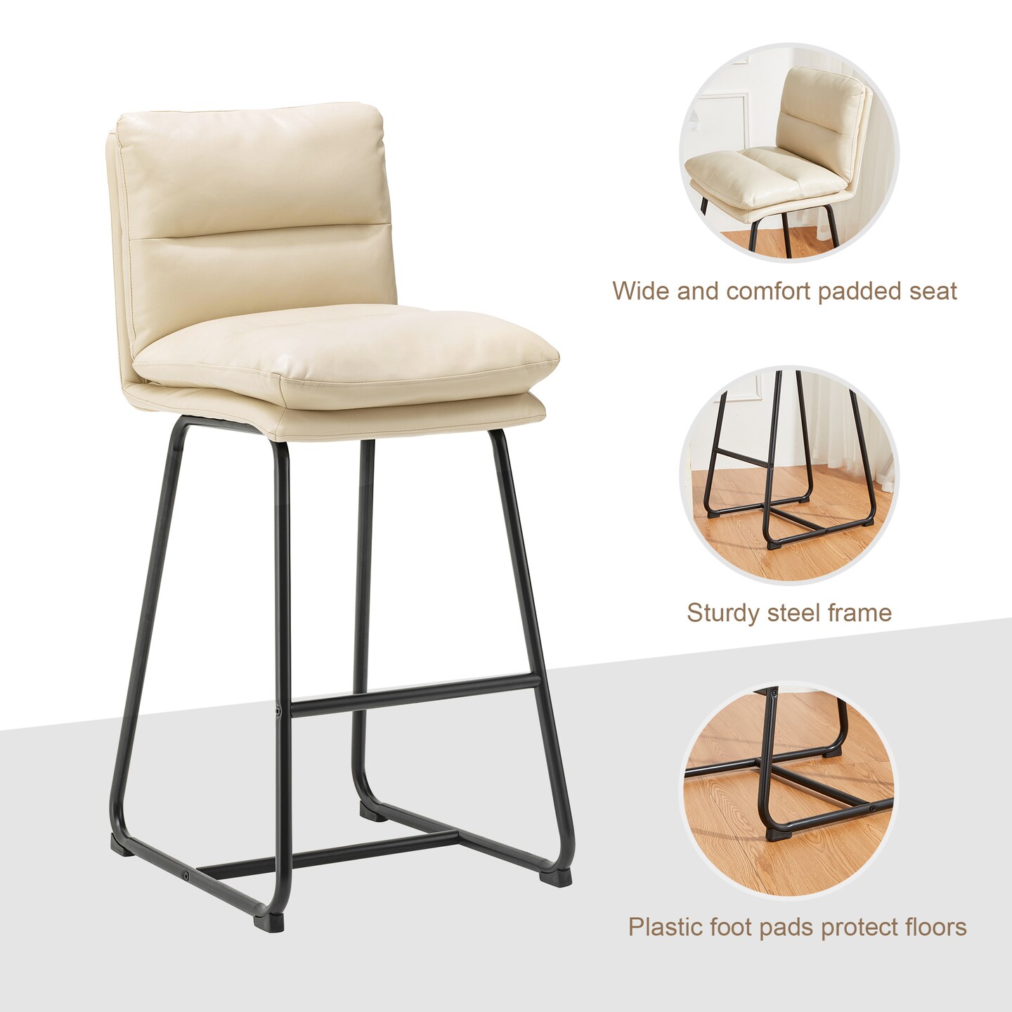 Set of 2/4 Modern Thick Leatherette Bar Stool with Metal Legs