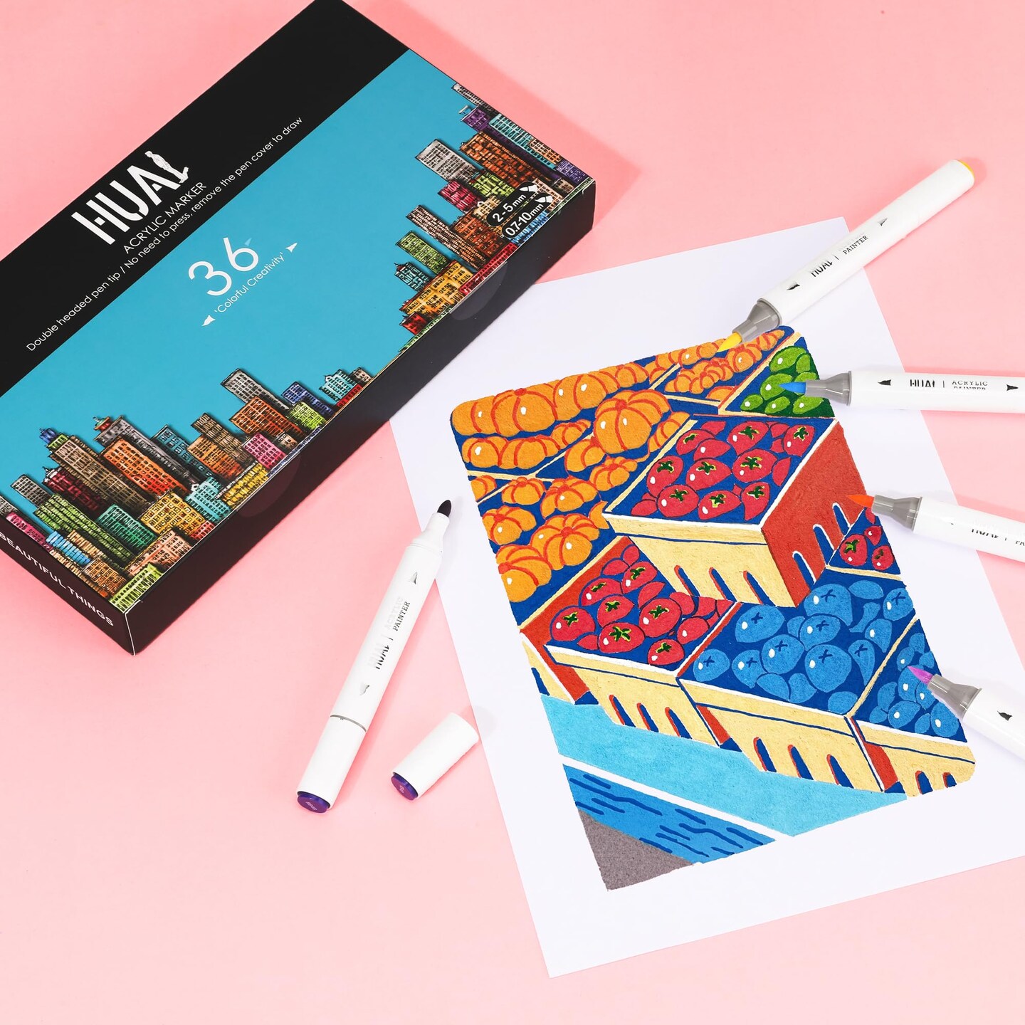 Art Fabric Markers Pens, 36 Colors Dual Tip Fabric Markers Permanent Markers for Clothes, T-shirt, Shoes, Hats, Non-Toxic & Child Safe, No Fading, Card Making