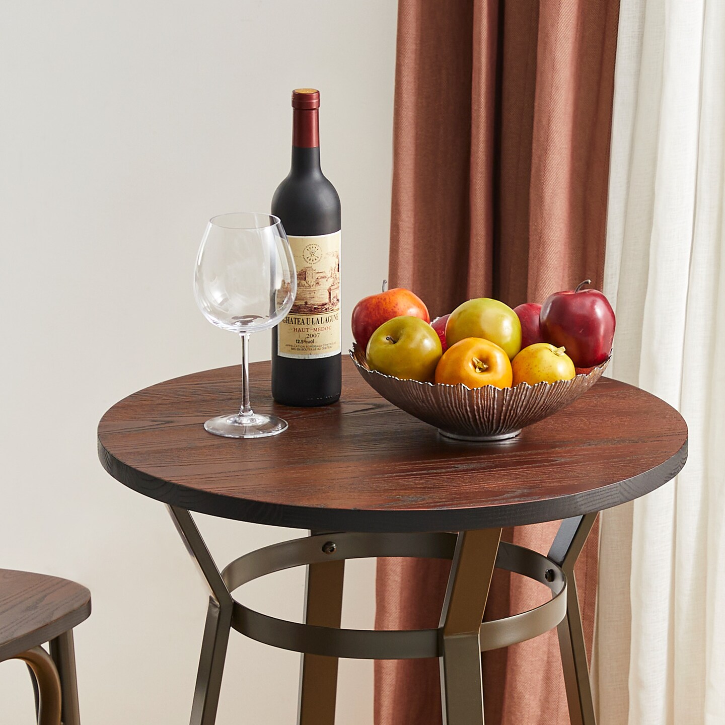 42.50&#x22;H Steel Bar Table With Elm Wood Top