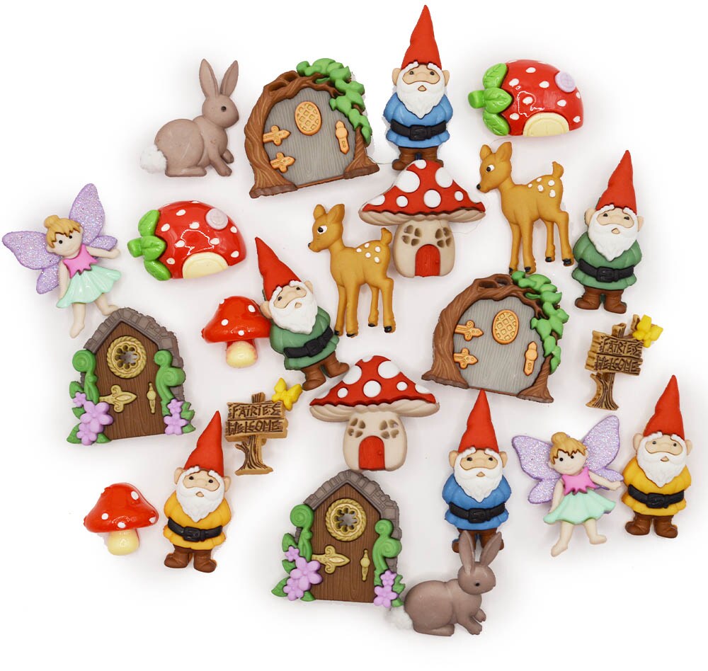 Enchanted Garden Craft Embellishments Fairy & Gnome Buttons 24pcs