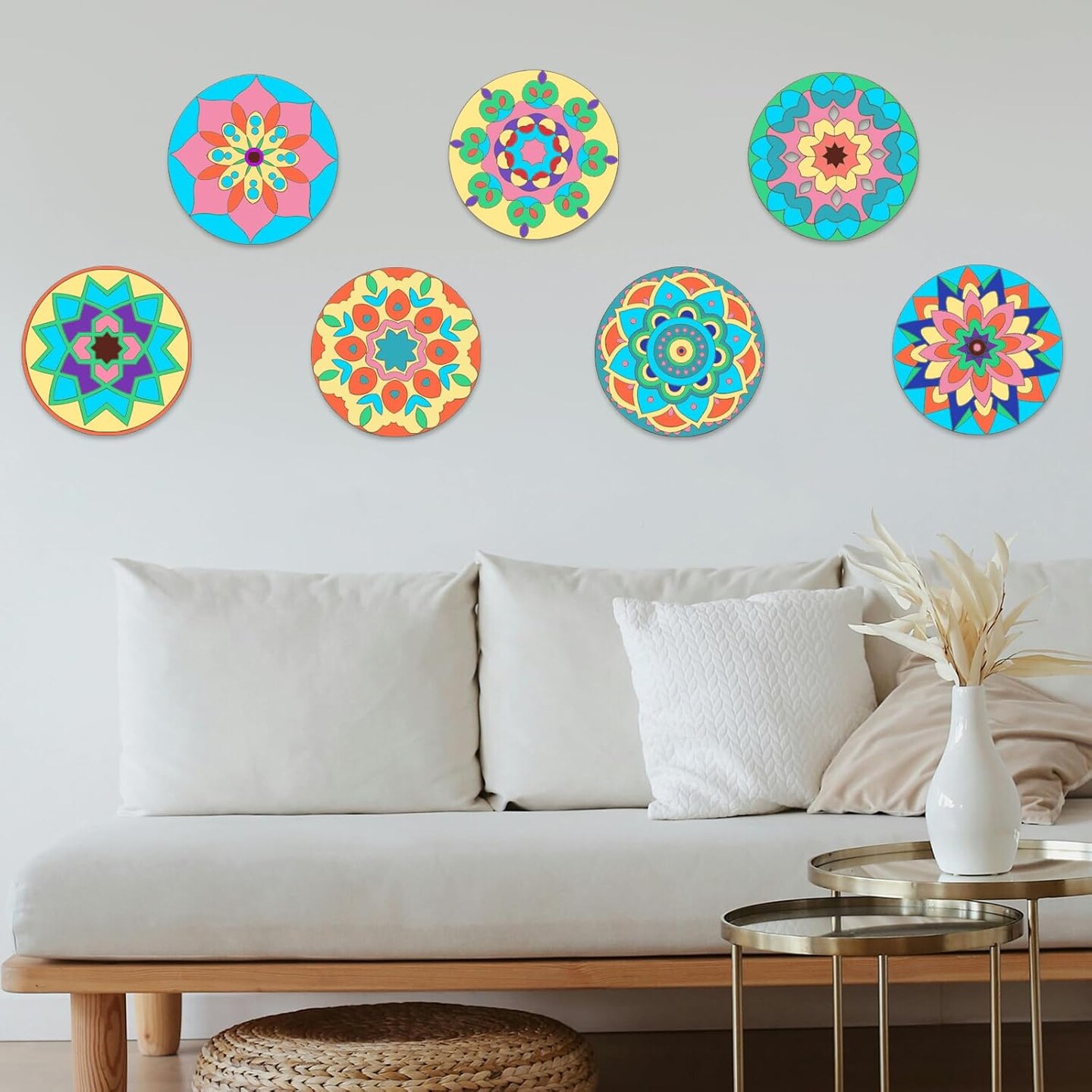 7.8Inch Wooden Mandala Painting Set 10Pcs Mandala Unfinished Wood Cutouts with 12 Markers for Crafts Mandala Wood Slices for DIY Crafts Tags (Different 10 Shapes Wood Slices+12Pcs Markers)