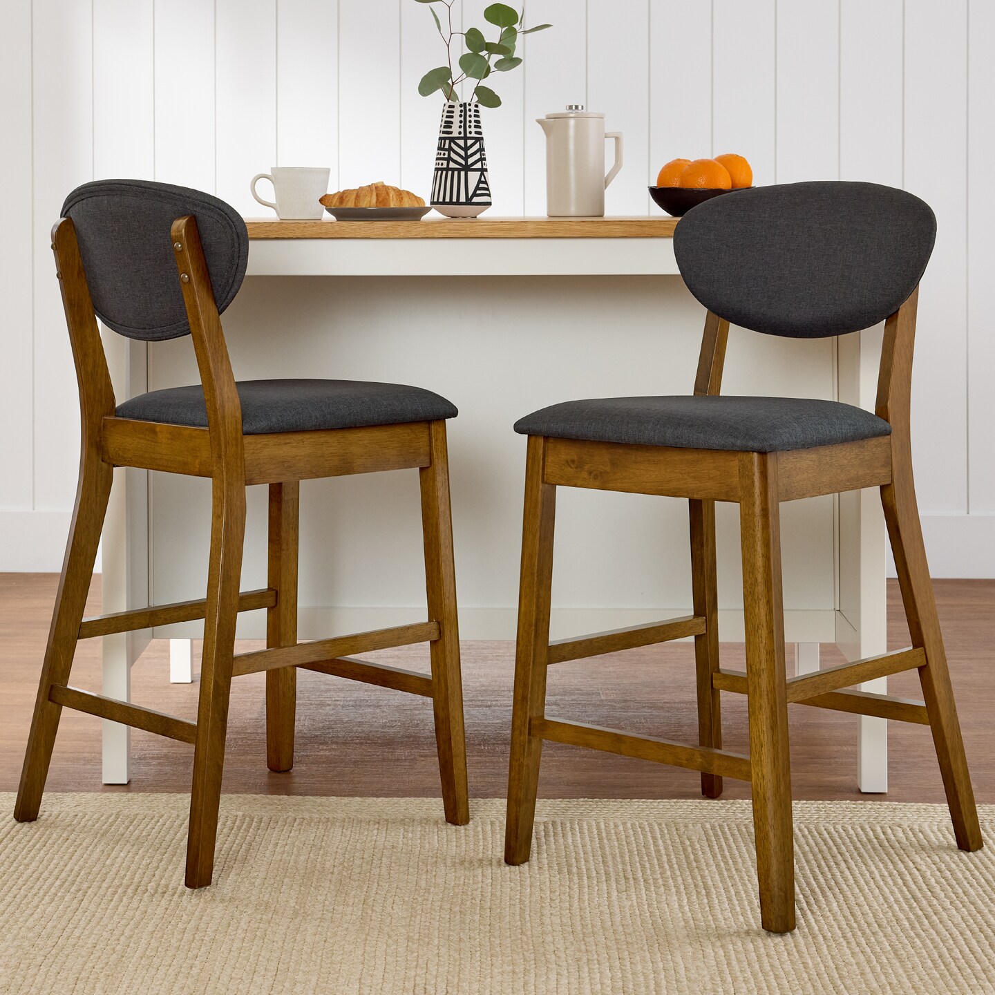 Best Choice Products 2-Piece Mid-Century Modern Wood and Upholstered Counter Height Bar Stool Set