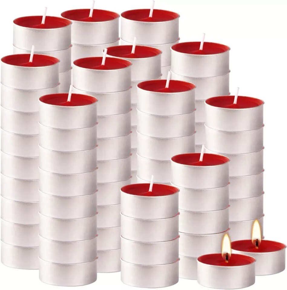 100 Pack Red Unscented Tealight Candles, Romantic Love Tea Lights