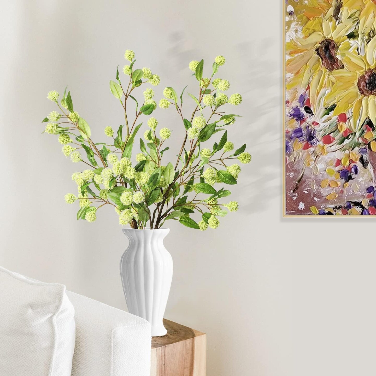 Artificial Plants,4PCS 35.4" Green Faux Branches for Vase,Artificial Plants for Shop Garden Office Home Décor (4, White Orchid Fruit)