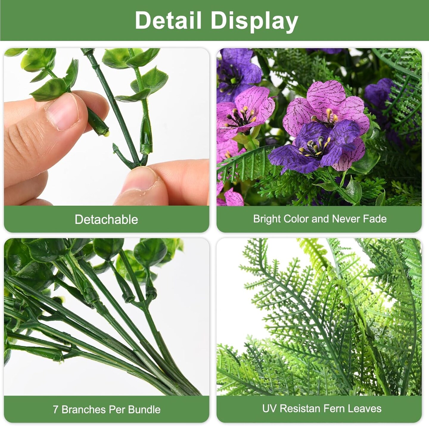 Artificial Flowers for Outdoors, 12 Bundles Multicolor Silk Fake Flower with Ferns for Spring Summer Decoration, UV Resistant No Fade Artificial Outdoor Plants for Home Planter Porch Patio Yard Decor