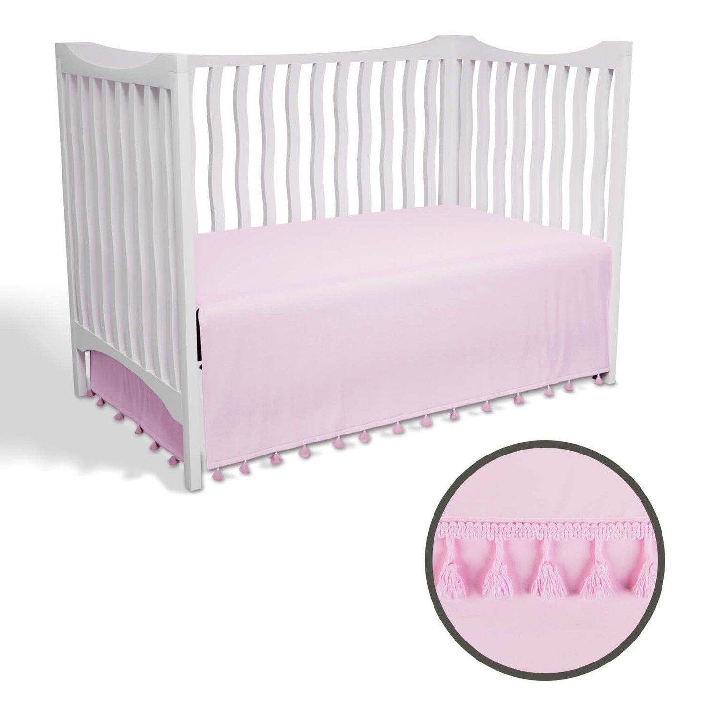 Tadpoles Crib Skirt with Tassel | 28&#x22; x 52&#x22; with a 14&#x22; Drop | Made of 100% Softly Brushed Microfiber Polyester | Easy to Care for | Soft, Smooth, Breathable &#x26; Durable | Ideal for Babies | Pink