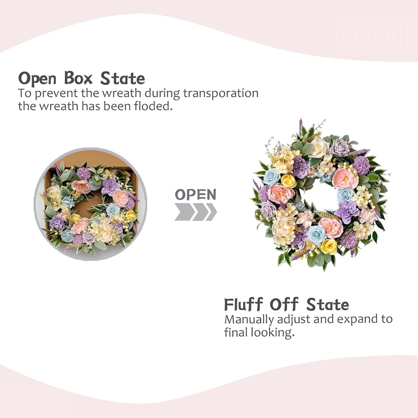 Spring Summer Wreath for Front Door 22 Inch Artificial Floral Wreath with Roses Peonies Hydrangeas Leaves for Door Wall Decoration Wedding Party Home Farmhouse Decoration