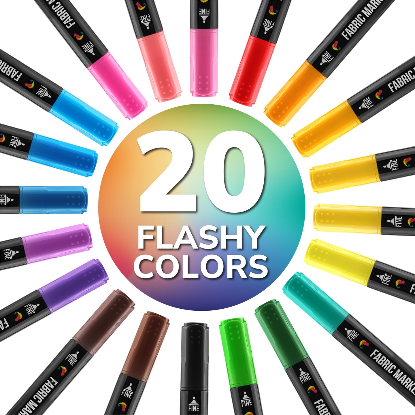 Zenacolor 20 Fabric Markers with Dual Tips - Vibrant Colors Fabric Markers Permanent for Clothes - Fine and Chisel Point Fabric Paint Markers