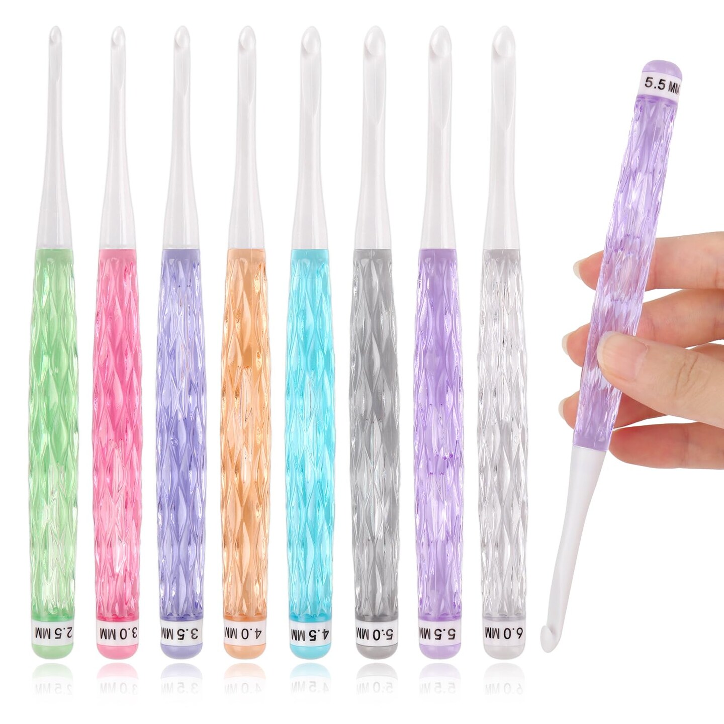 8PCS Inline Crochet Hooks Set, Crochet Needles for Crocheting Yarn, Non-Slip Crochet Hook Grips, Crochet Hooks for Arthritic Hands, Size 2.5mm-6mm Crochet Hooks, Cute Plastic Crochet Hooks