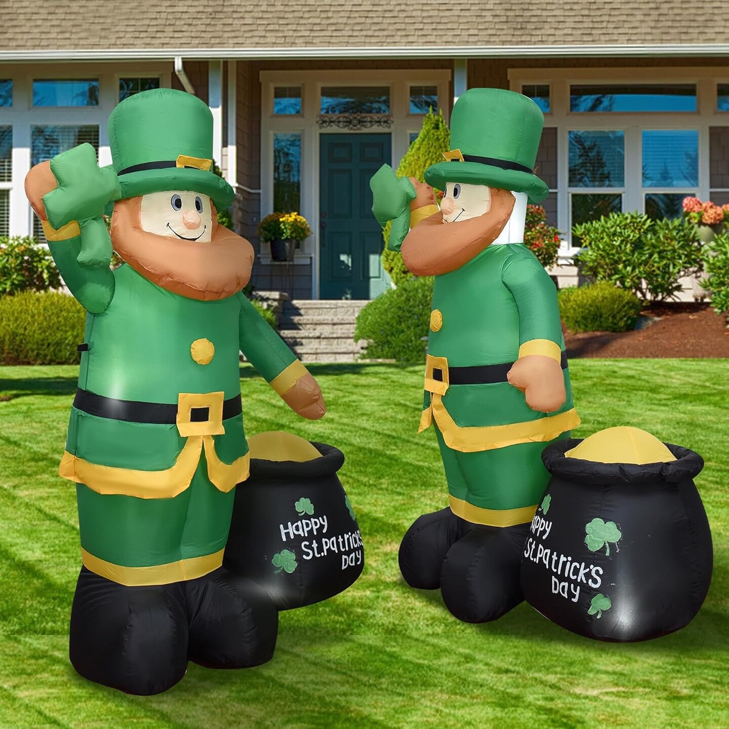 6FT Inflatable St. Patrick's Day Leprechaun with Shamrock & Pot of Gold – LED Yard Decoration