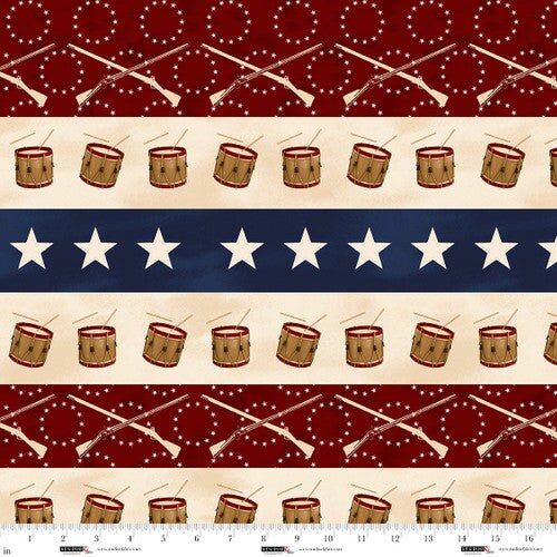 Fabric Studio E Cream/Red Stripe United We Stand by the Quarter Yard 8581-48