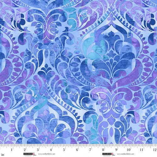 Fabric Studio E Blue Violet You Damask! 118" Wide Back by the Quarter Yard 8568-75