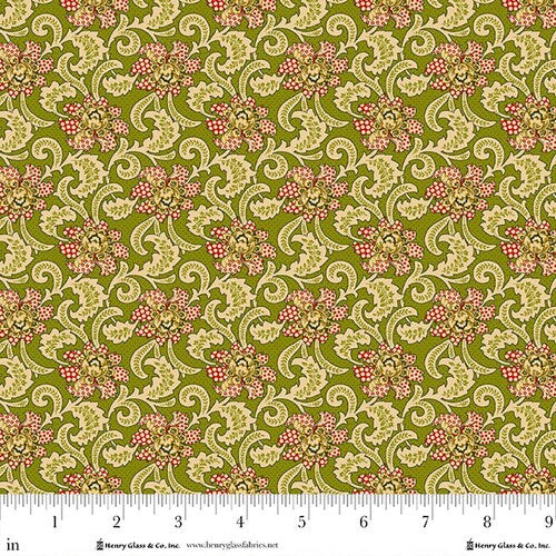 Fabric Henry Glass Evergreen Holiday Foulard Baubles & Balsam by the Quarter Yard 990-66