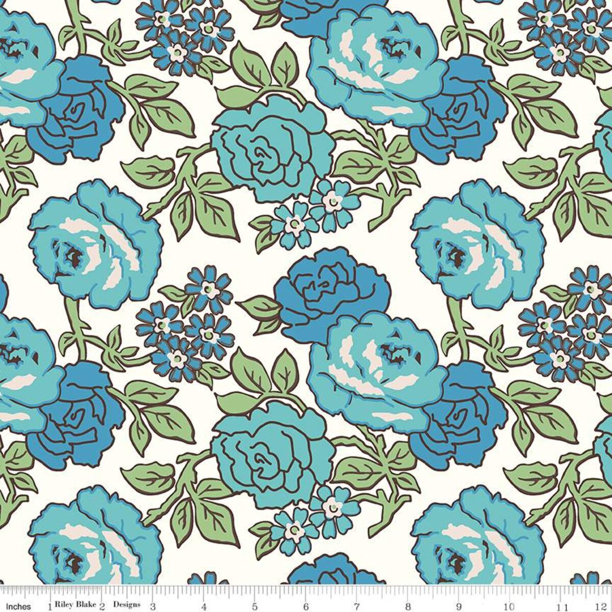 Fabric Riley Blake Blue Roses Flea Market 108" Wide Back by the Quarter Yard WB10232-BLUE