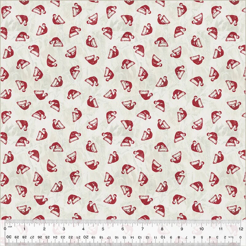 Fabric Windham Ivory/Red Santa Hats Jolly Christmas by the Quarter Yard 54493-1