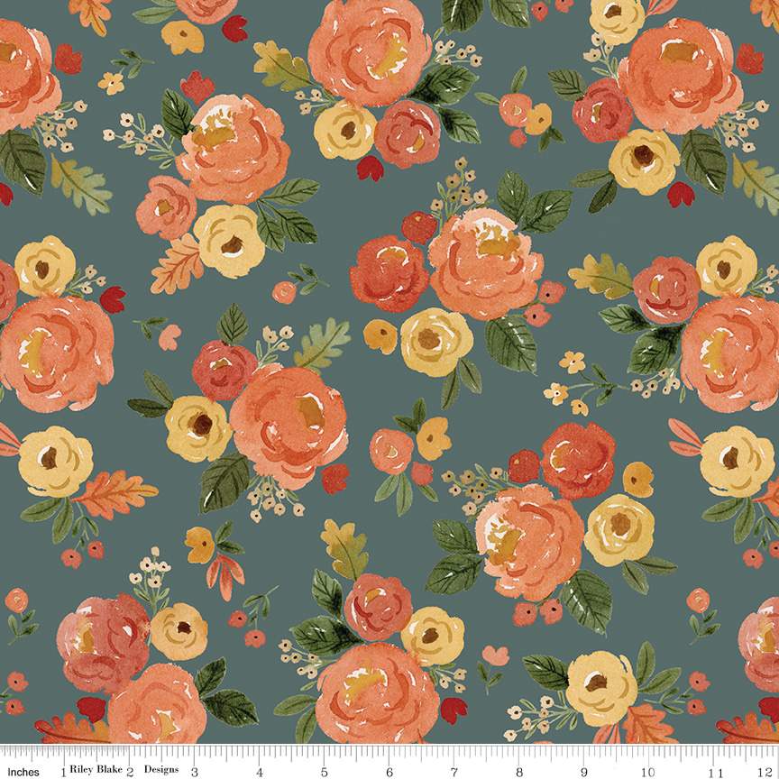 Fabric Riley Blake Teal Main Happy Fall Days by the Quarter Yard C16340-TEAL