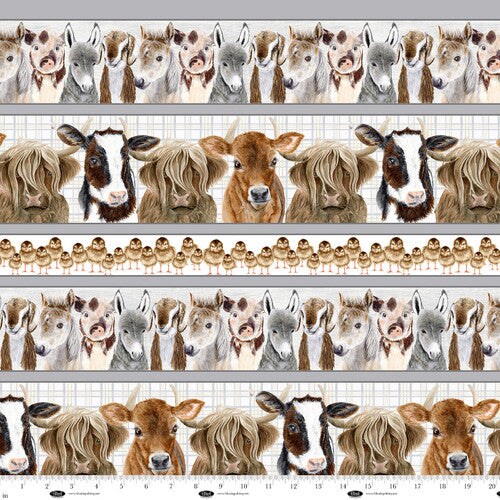 Fabric Blank Quilting White Stripe with Animals Little Seedlings Farm by the Quarter Yard 4387-01