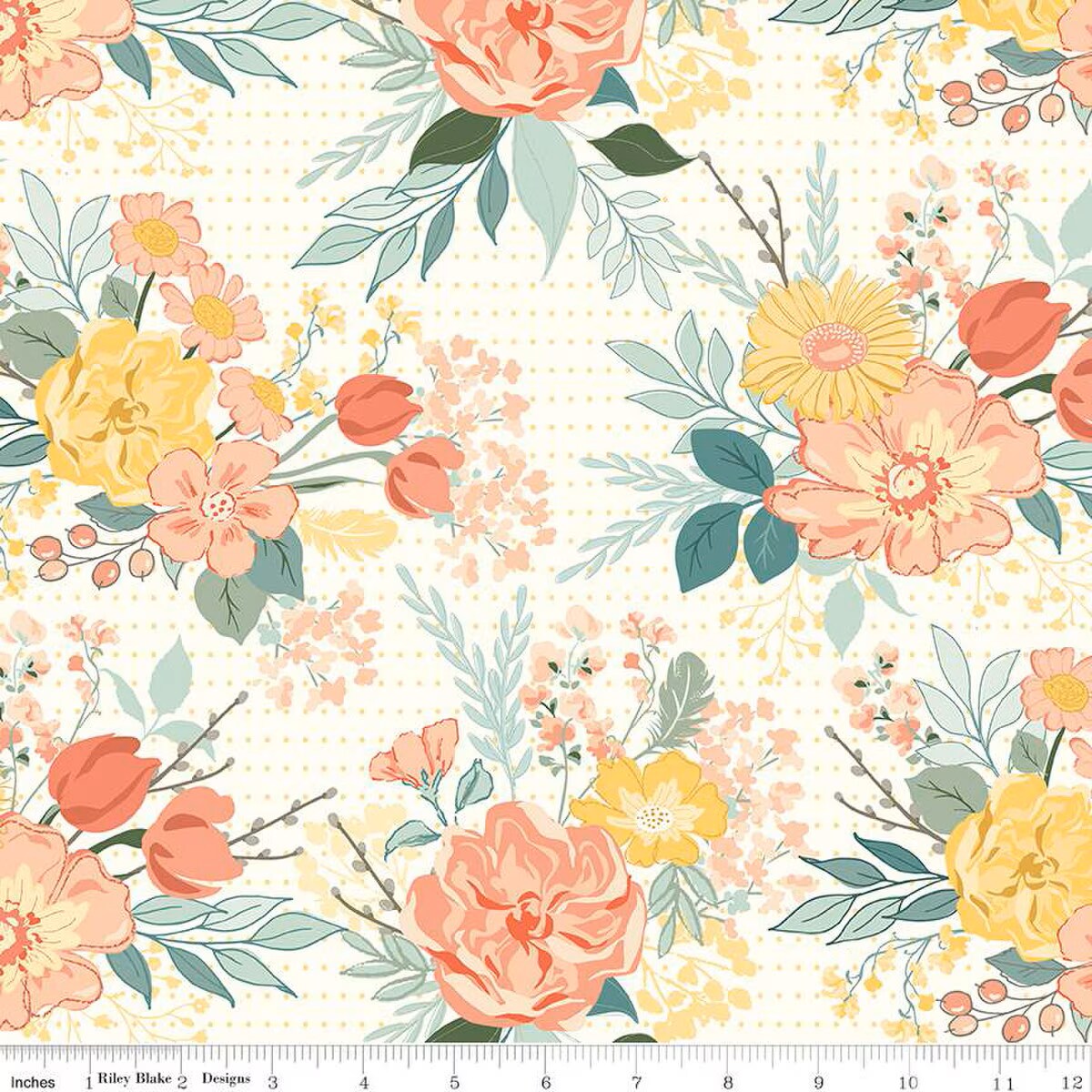 Fabric Riley Blake Floral Cream New Beginnings 108" Wide Back by the Quarter Yard WB15759-CREAM