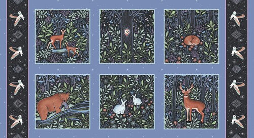 Fabric Studio E Periwinkle Block Print Woodland Magic Quilting Panel 8005-77