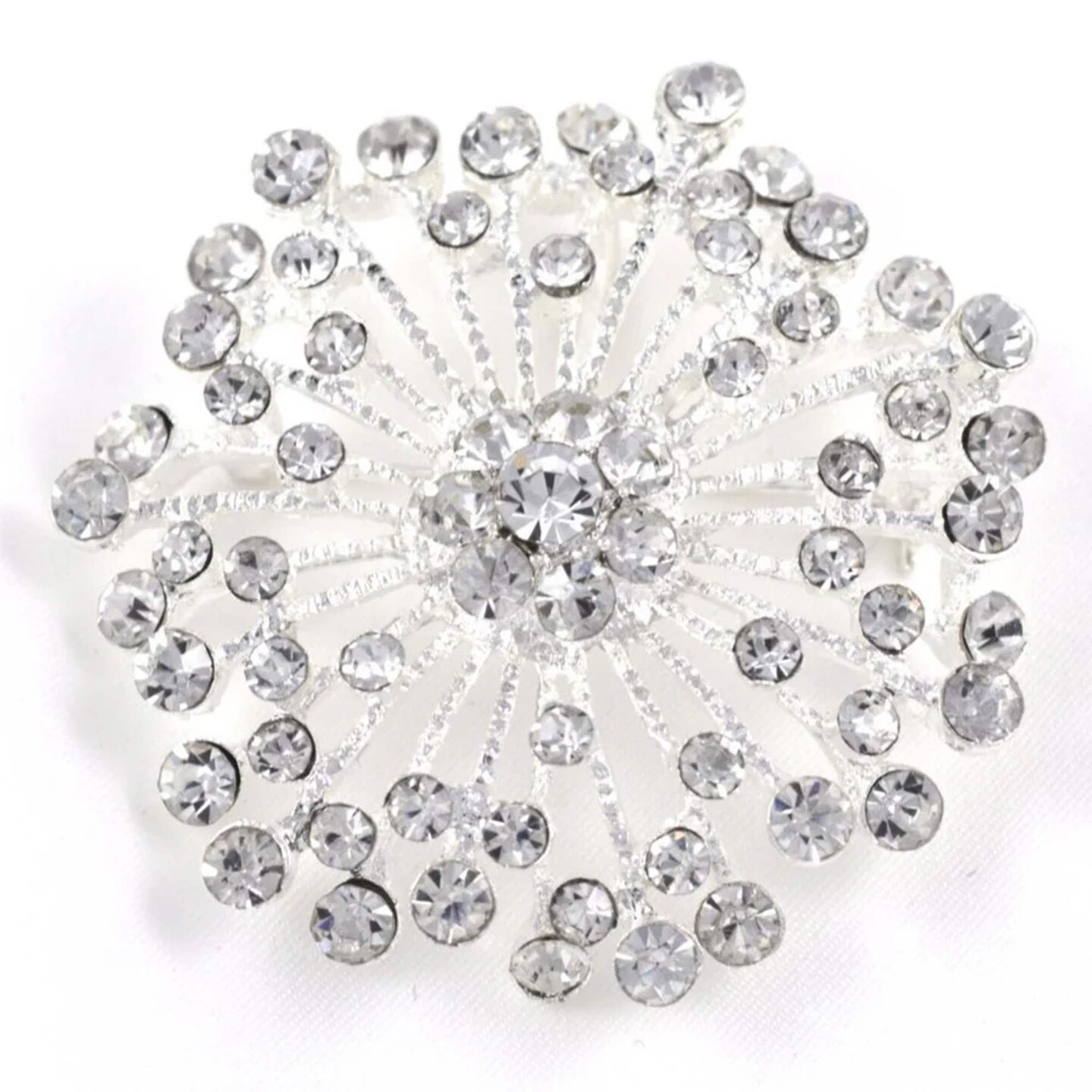 1.75" Starburst Rhinestone Brooch Silver Elegant Pin for Dresses, Gift Boxes & DIY Decor