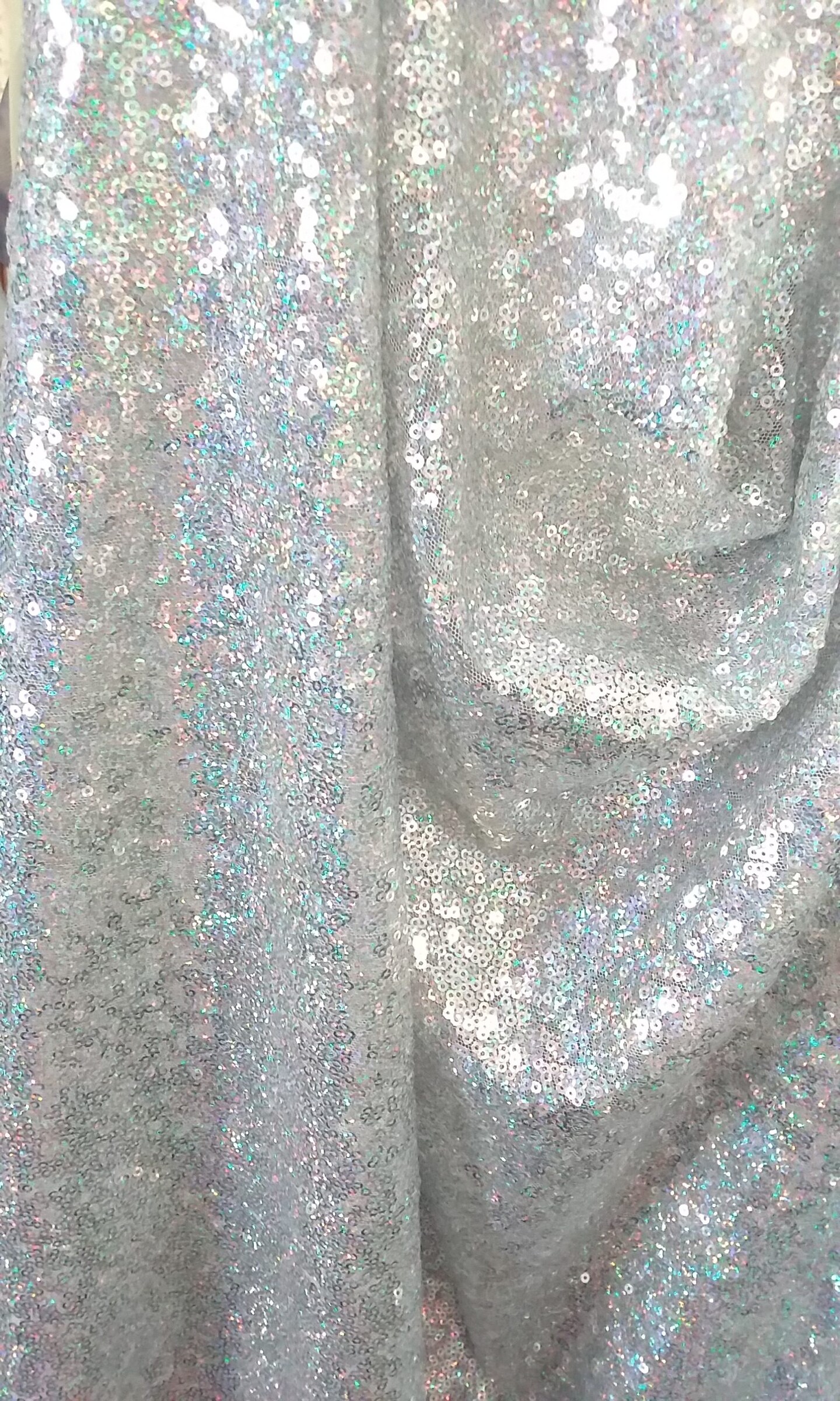 1 Yard Hologram Silver Glitz Sequin Fabric Polyester Shimmer Material 52/54 Inch Wide