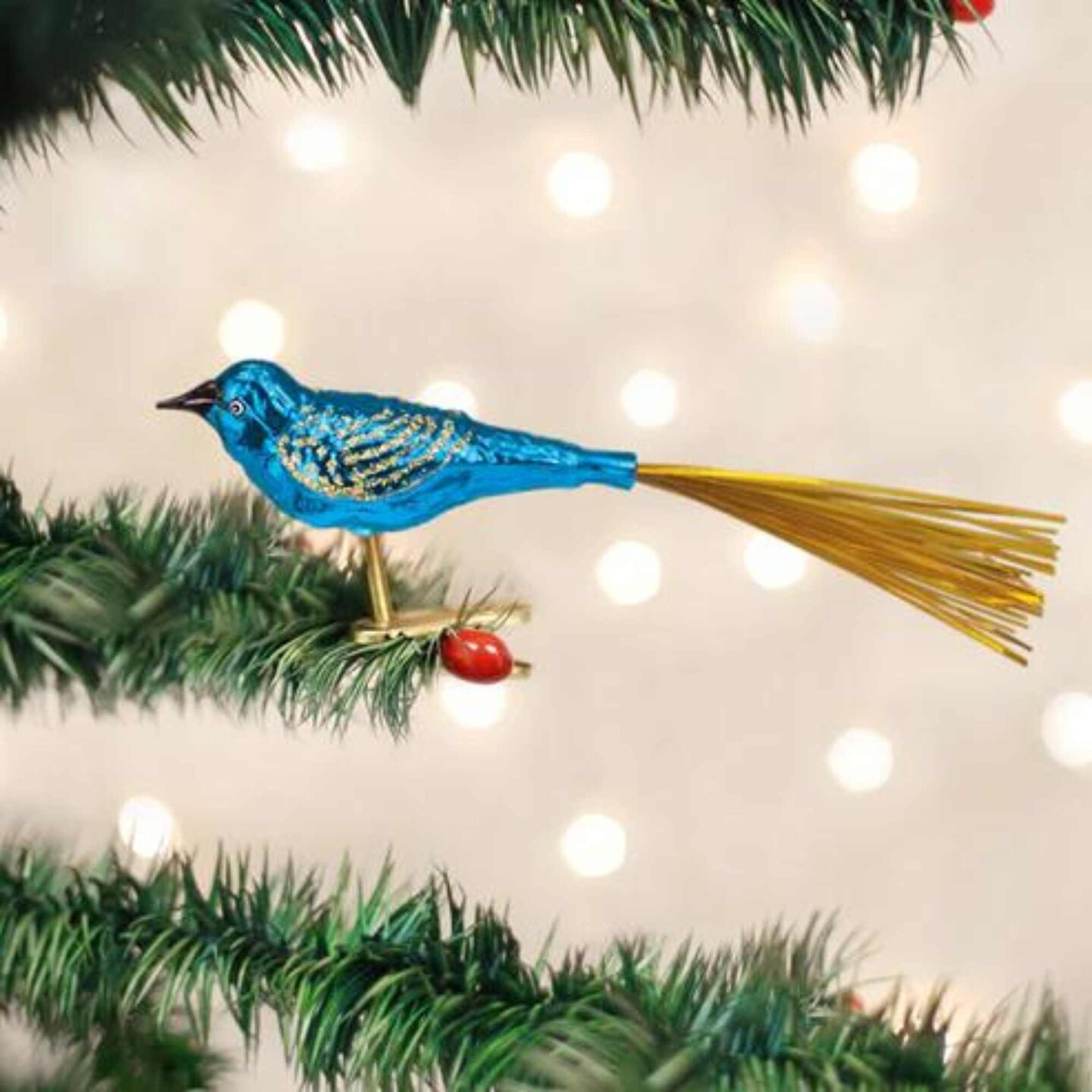 Old World Christmas 1.5 Inch Blue Lovebird Tree Ornament , Ornament Clip-On