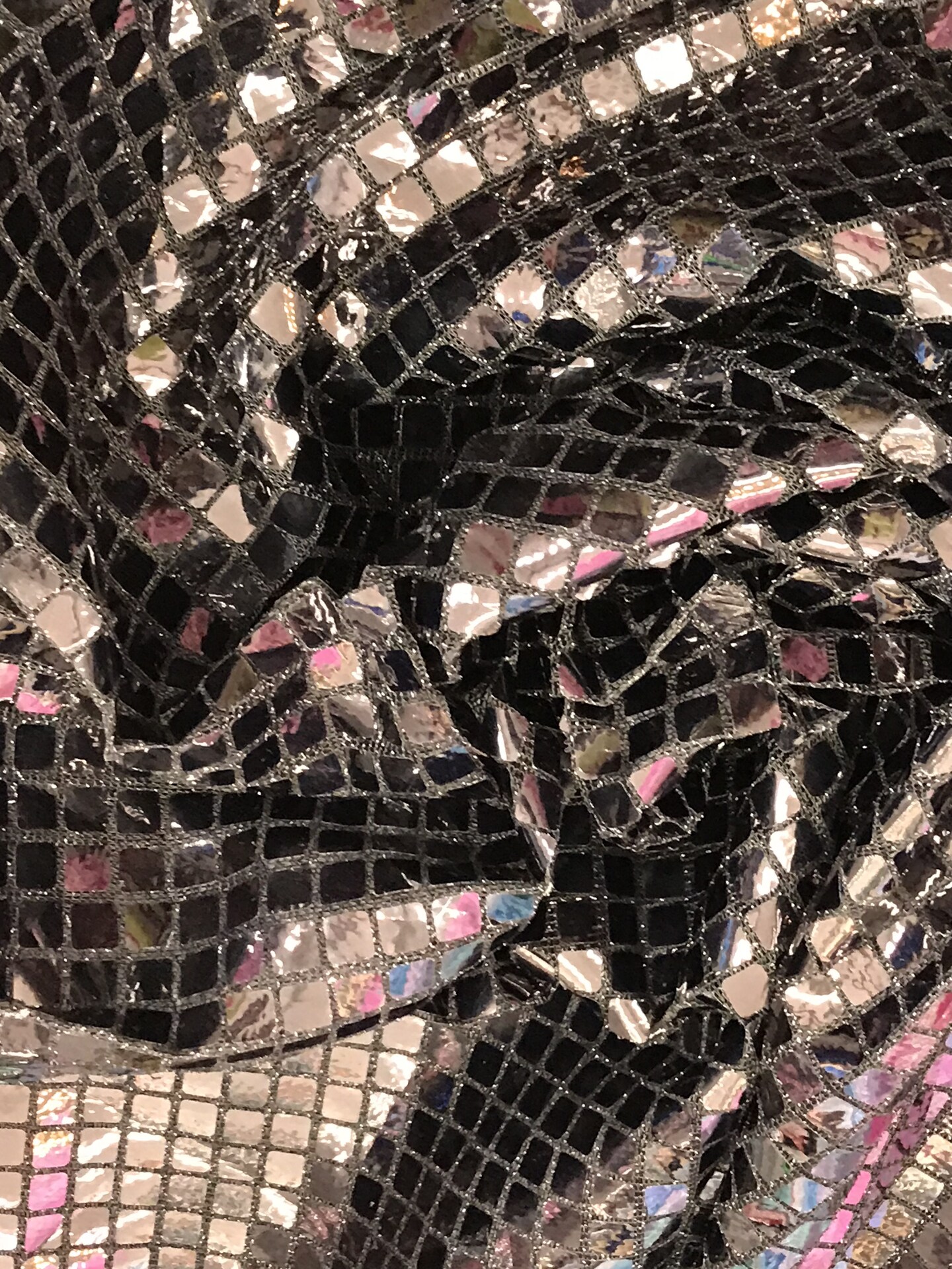 1 Yard Black Square Foil Sequin Fabric Semi Sheer For Costumes Decor Crafts Dancewear 42″ Wide