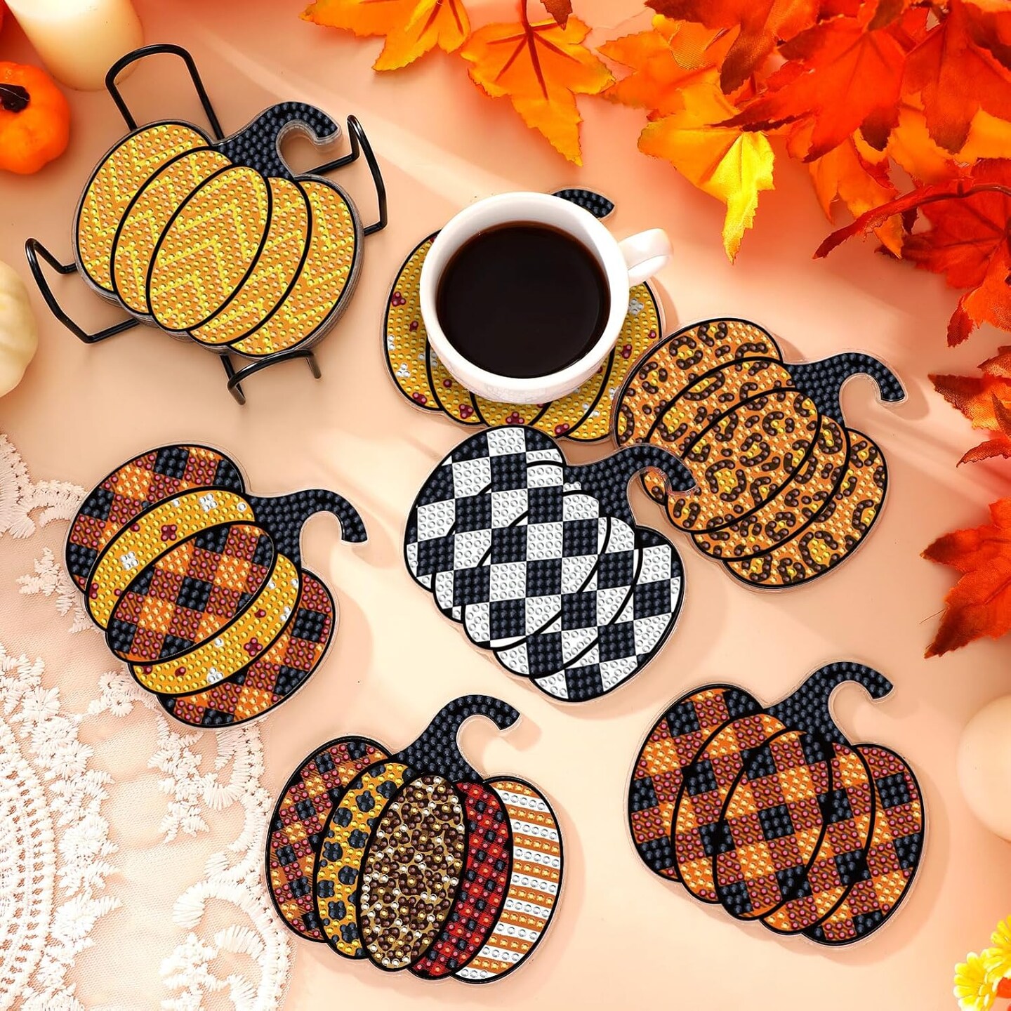 DIY Autumn Halloween Diamond Painting Coasters Kit for Beginner Adult