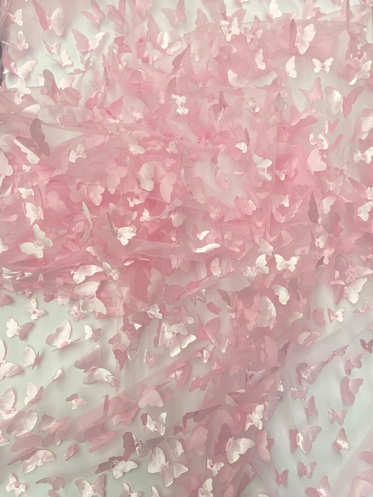 1 Yard Light Pink 3D Butterfly Mesh Fabric with Satin Appliqué 54″ Wide