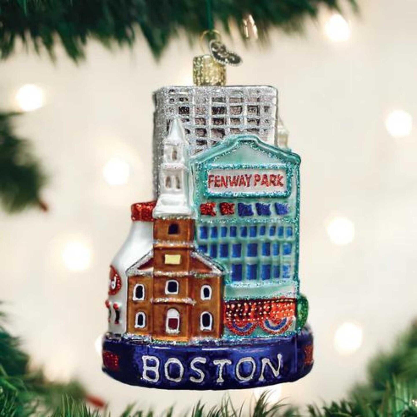 Old World Christmas 4.5 Inch Boston City Christmas Tree Ornament , Ornament Massachusetts Fenway