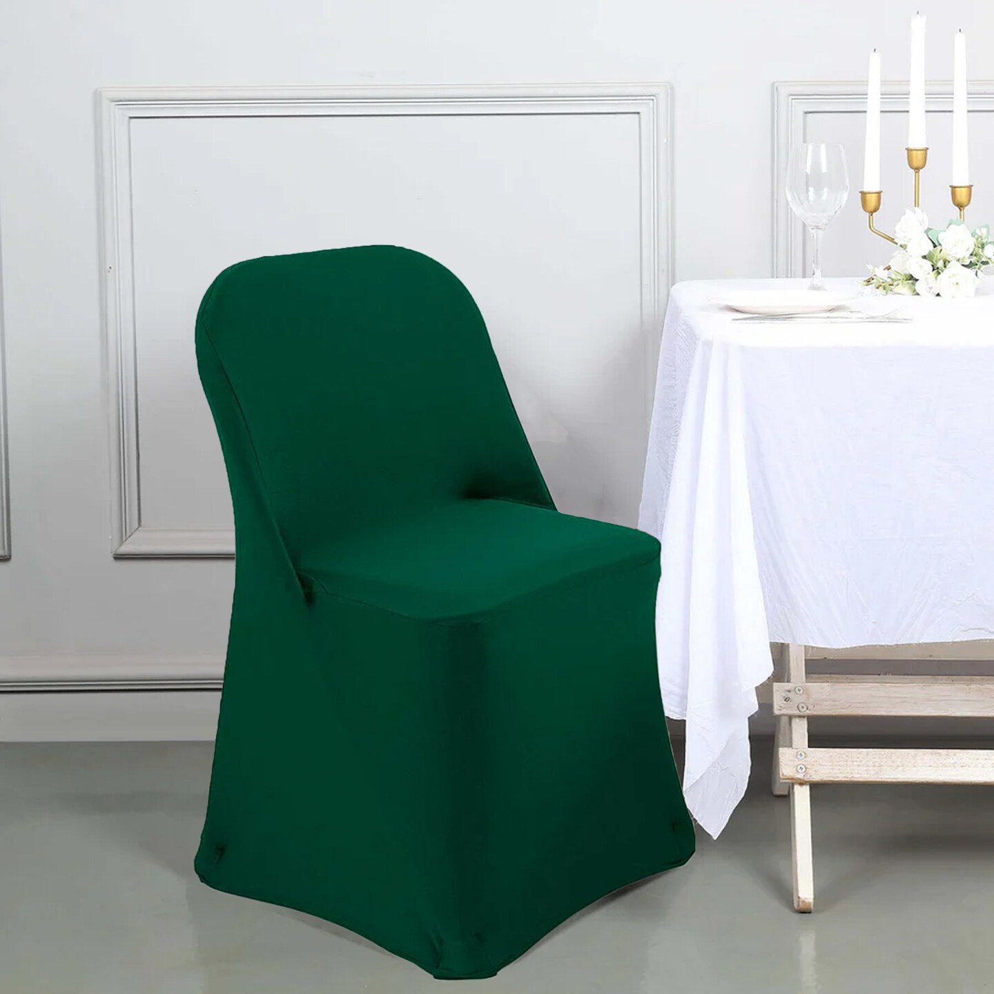 1 Piece Hunter Green or Holly Green Stretch Spandex Chair Cover for Elegant Folding Seating