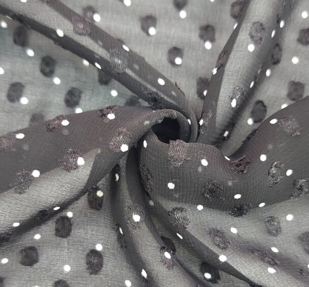 1 Yard Black or Ivory Clip Dot Chiffon Lightweight Sheer Polyester Fabric 57/58" Wide