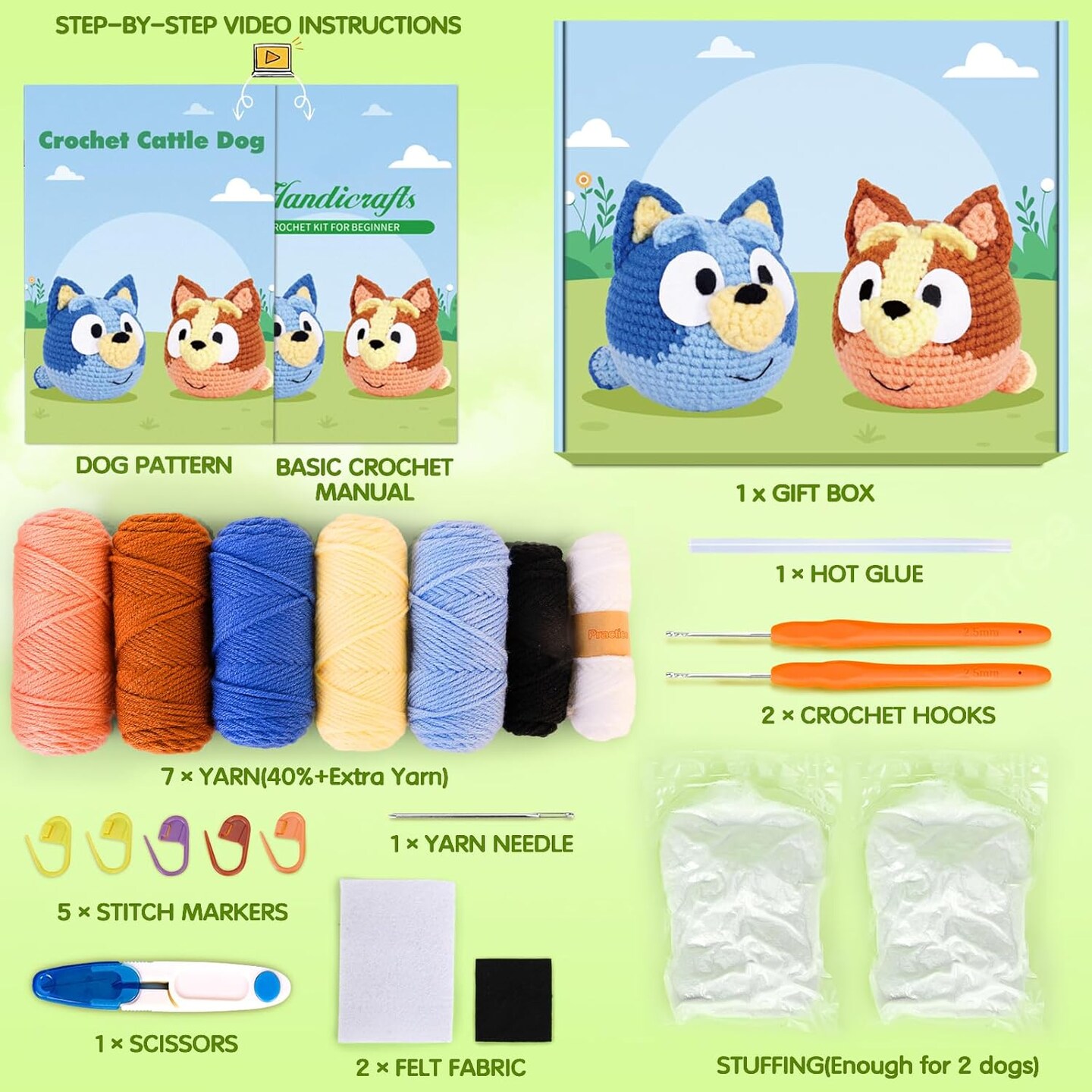 Crochet Animal Kits Kids Knitting Supplies (Blue & Brown) 6.3 x 5.12 x 2.36 inches