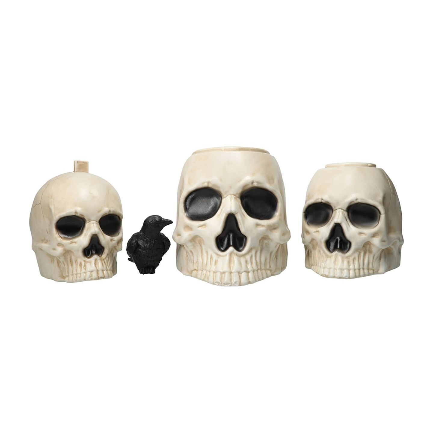 Stacked Skull Tower with Raven &#x2013; 24&#x2033; Halloween Decoration