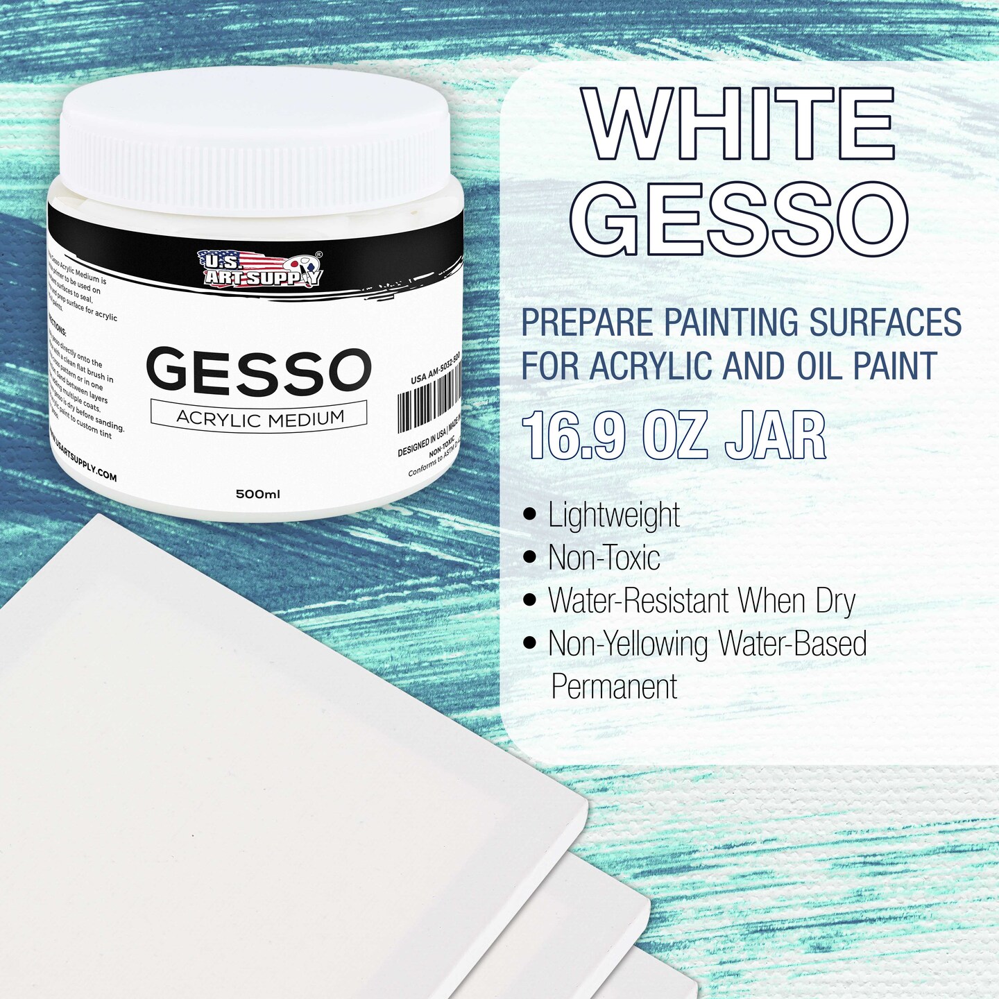 White Gesso Primer - 16.9oz (500ml) for Oil &#x26; Acrylic Paint - Superior Coverage, Canvas Prep, Mixable White Gesso Paint Artists