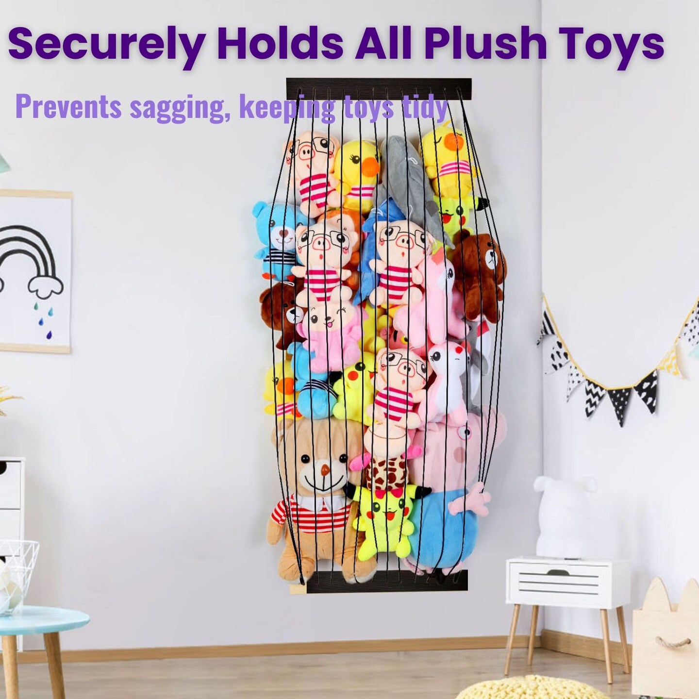 Stuffed Animal Storage Wooden Soft Toy Storage for Kids Room&#xFF0C;Wall Mount Door Hanging Stuffed Animal Toy Organizer Shelf for Nursery Play Room Black -Patent