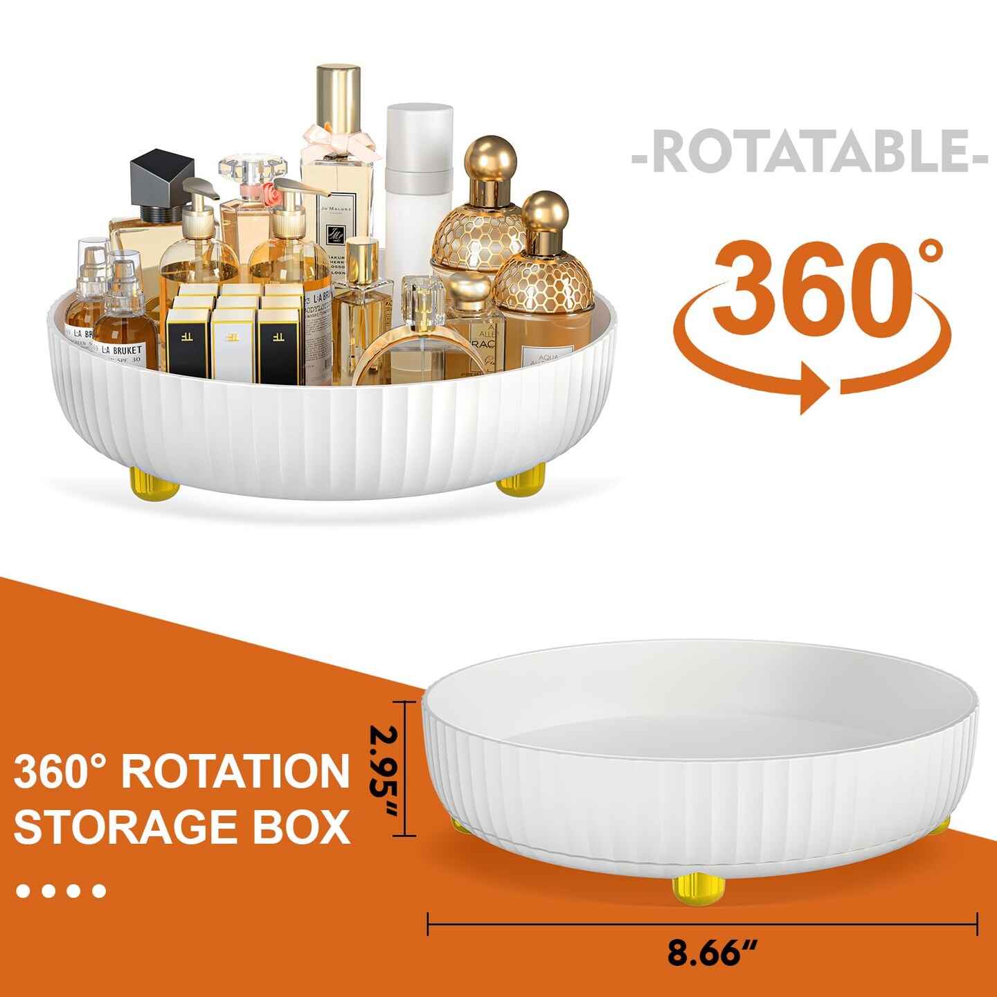 Bathroom Organizers and Storage - 360&#xB0; Rotating Storage Tray, Lazy Susan Organizer, Cosmetics and Perfume Organizer, Desktop Storage Tray for Cosmetics and Skincare Products, White