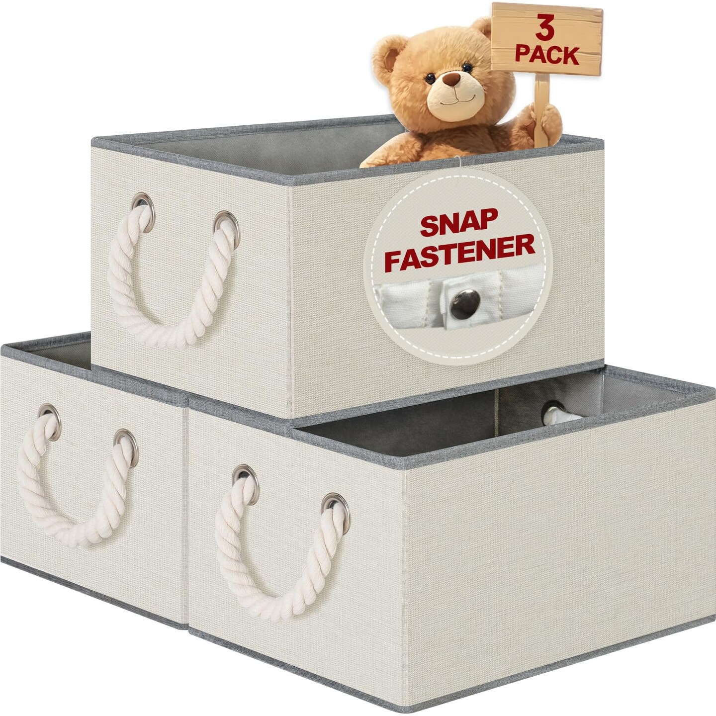 Large Fabric Storage Bins for Shelves with Handles 3 Pack | Storage Baskets for Organizing and Cloth Bins | Folding Rectangle Closet storage bins for Cloth and Magazine,Beige,15&#x22;W x 10.5&#x22;D x 8.5&#x22;H