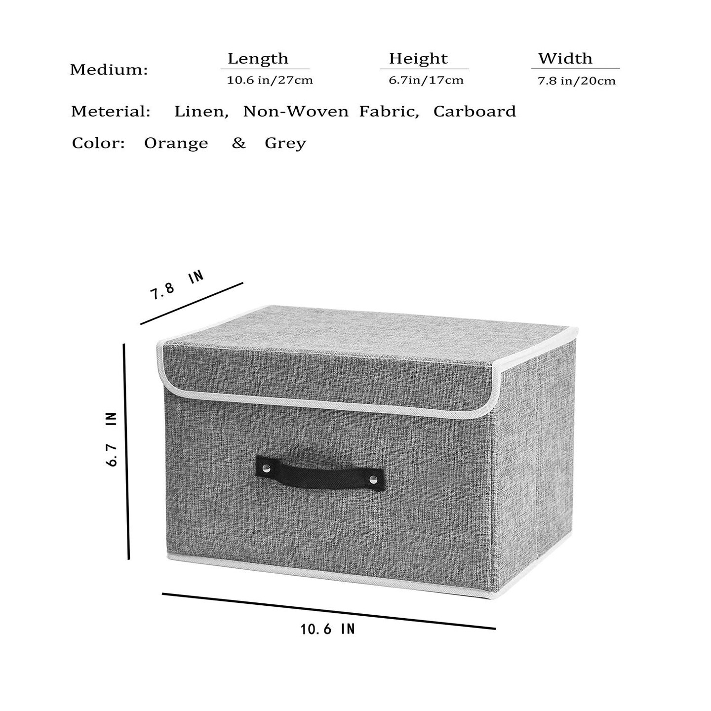 Small Storage Bins with Lids 2 Pack Linen Collapsible Cube Storage Basket with Handle, Jane's Home Foldable Fabric Storage Box with lids for Clothes Closet, Ornament Grey