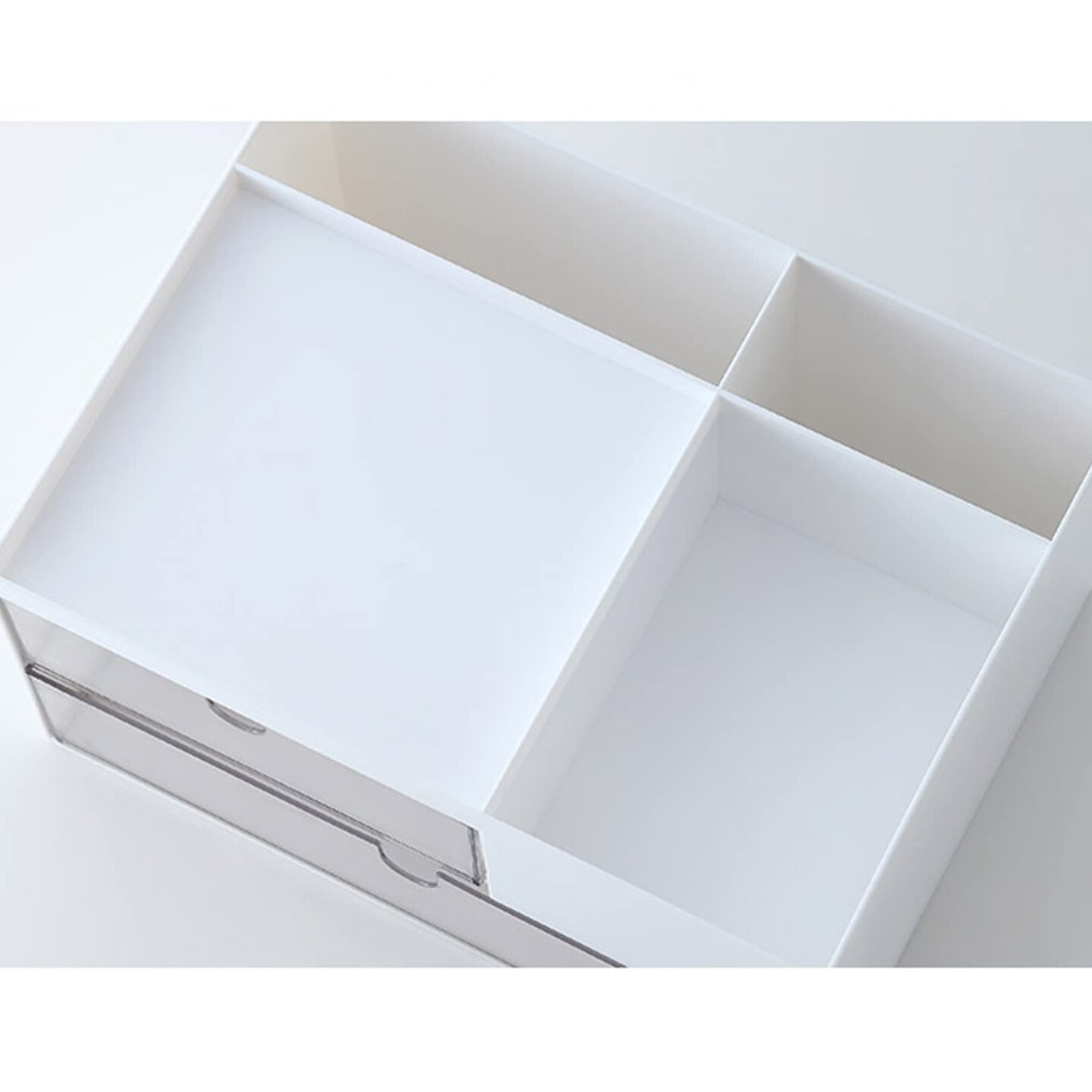 Makeup Organizer with 2 Drawers, Desk Organizer, 4 Compartments, Cosmetics Storage Box for nail polish,Lipstick, Brushes, Jewelry, Skincare, Bathroom Organization Boxes - White