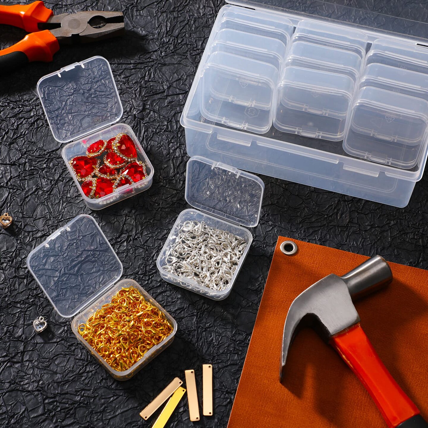 3 Sets Clear Plastic Storage Cases Small Beads Organizer Container Transparent Boxes with Hinged Lid for Small Items with Hinged Lid and Rectangle Clear Craft Supply Cases(2.12 x 2.12 x 0.79 Inches)