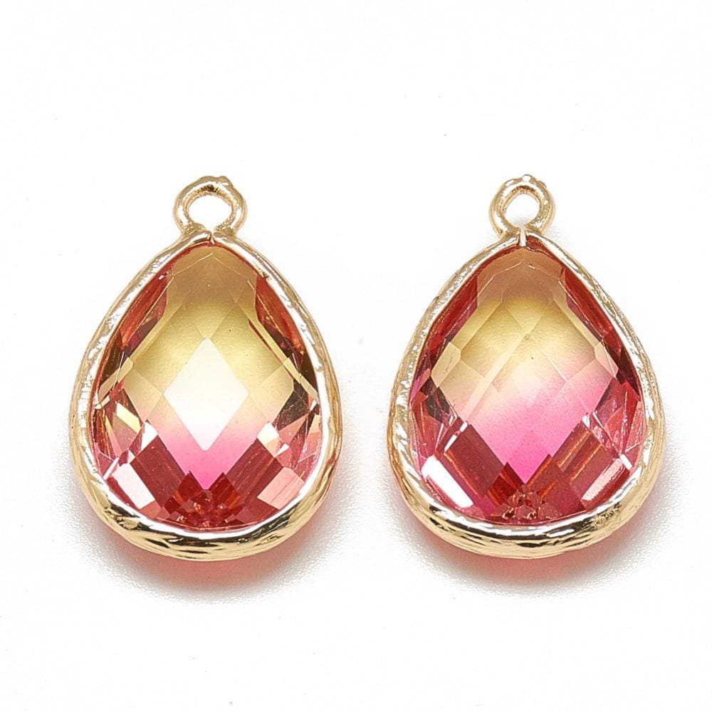 *5* 23x15mm Gold Plated Brass Faceted Teardrop Charms (2 Tone)