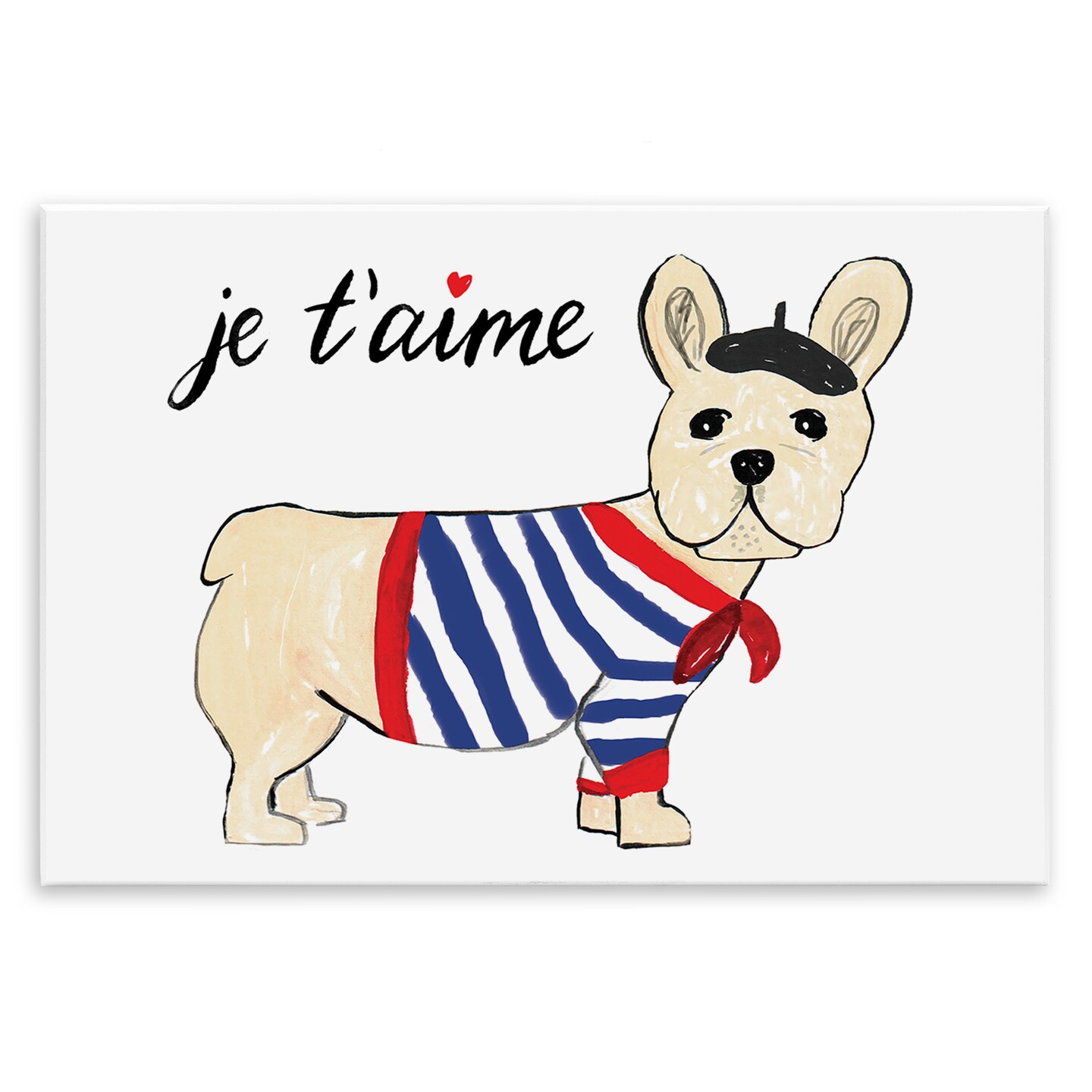 6748 Je T\'aime French Dog Wearing Beret Drawing,design By Heather French Dog Art Print: Beret, Coffee, Whimsical Canine Poster  main image 3