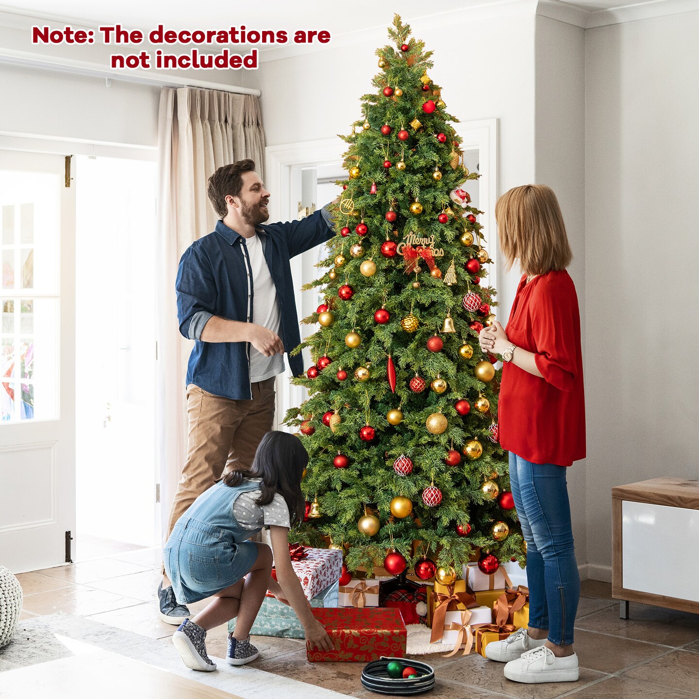 Artificial Christmas Tree Green Hinged Holiday Tree with 1019 Lush Branch Tips-7.5 ft