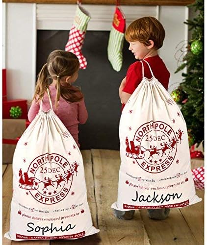 2PCS Large Christmas Gifts Bags, Canvas Blank Storage Bags with Drawstring for Christmas Holiday Party Decorations, 28 x 20 Inch