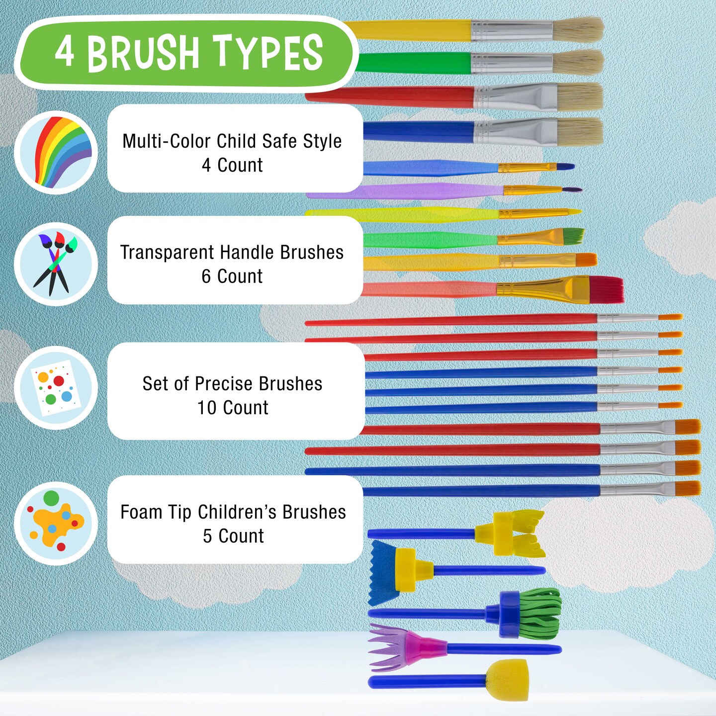 U.S. Art Supply 40-Piece Children&#x27;s Art Painting Supplies and Accessories Kit - 25 Brushes, 4 No-Spill Paint Cups, 6 Palettes, 2 Kids Smocks, 3 Cloths