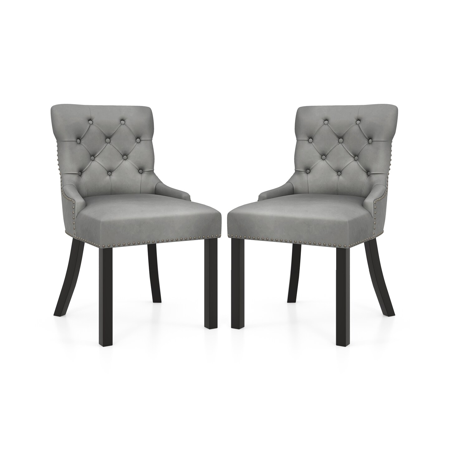 Upholstered Dining Chairs - Tufted Wingback Chairs With Rubber Wood Legs - Set of 2